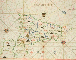 Sicilië en de Straat van Messina, uit een nautische atlas, 1646